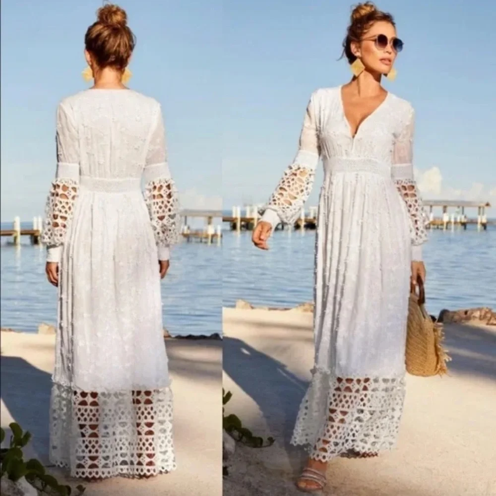 Boston Proper Mix Media Lace Maxi Dress